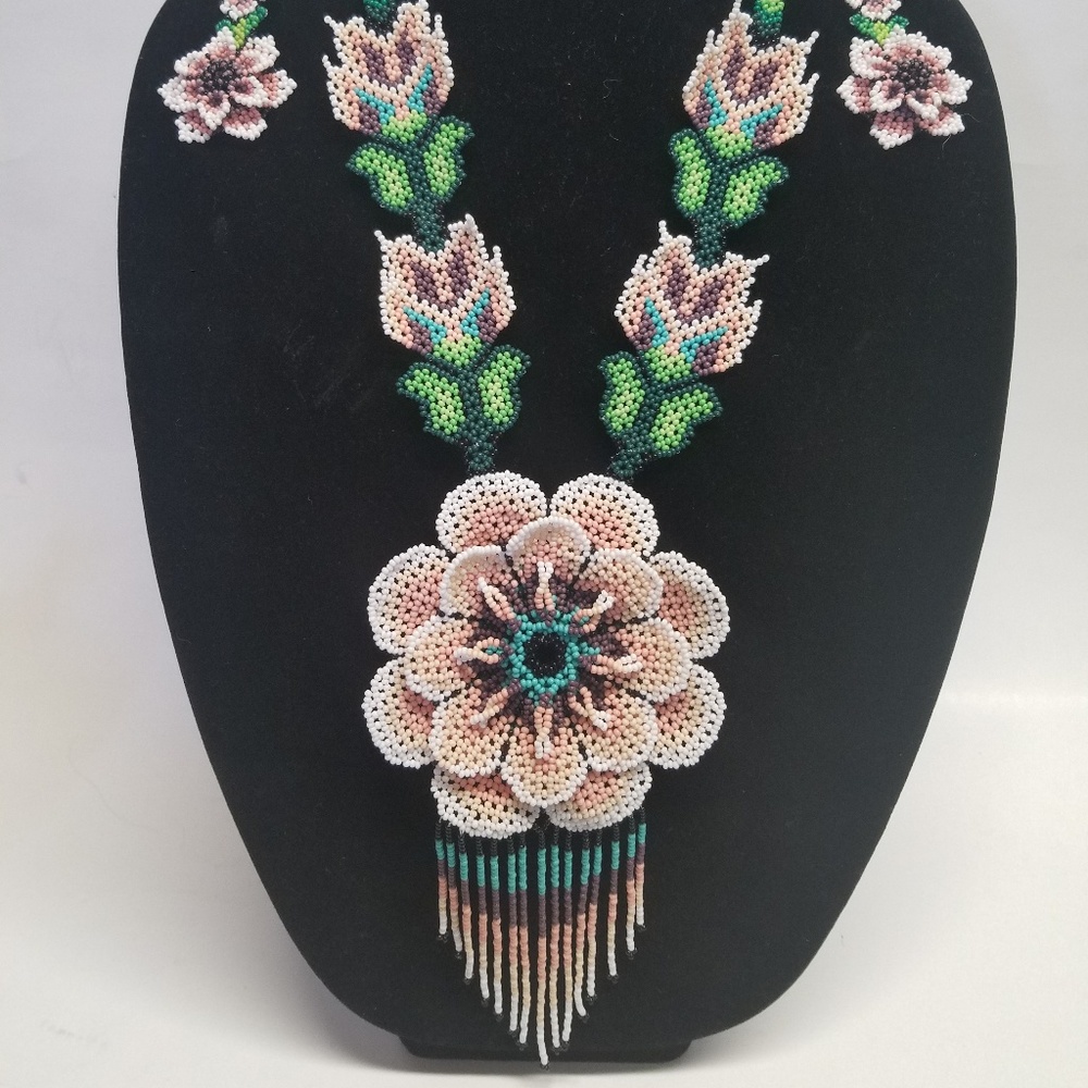 Huichol Art necklace and Earing set